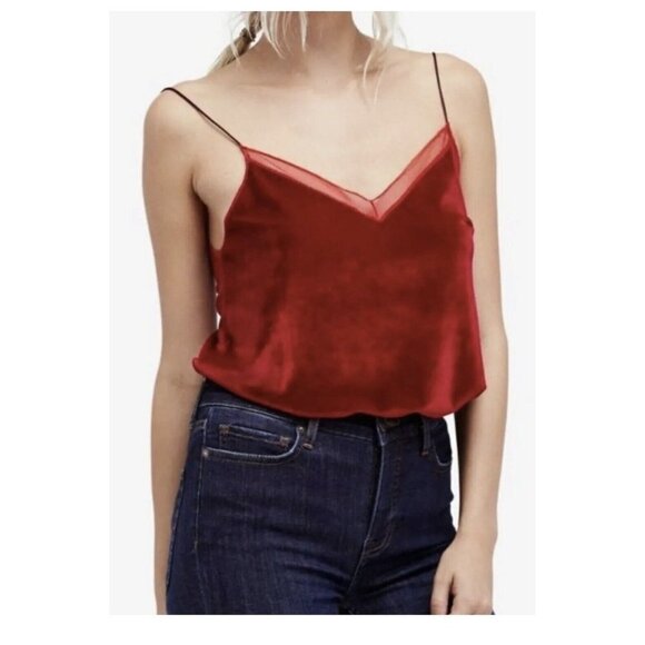 Free People Velvet Cami Very Red Size Large Tank Top Loose Side Slits Women’s 1E - Picture 2 of 8